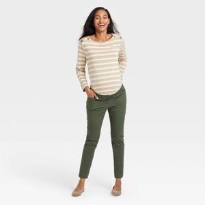The Nines by HATCH Classic 5 Pocket Cotton Twill Maternity Pants Olive Green